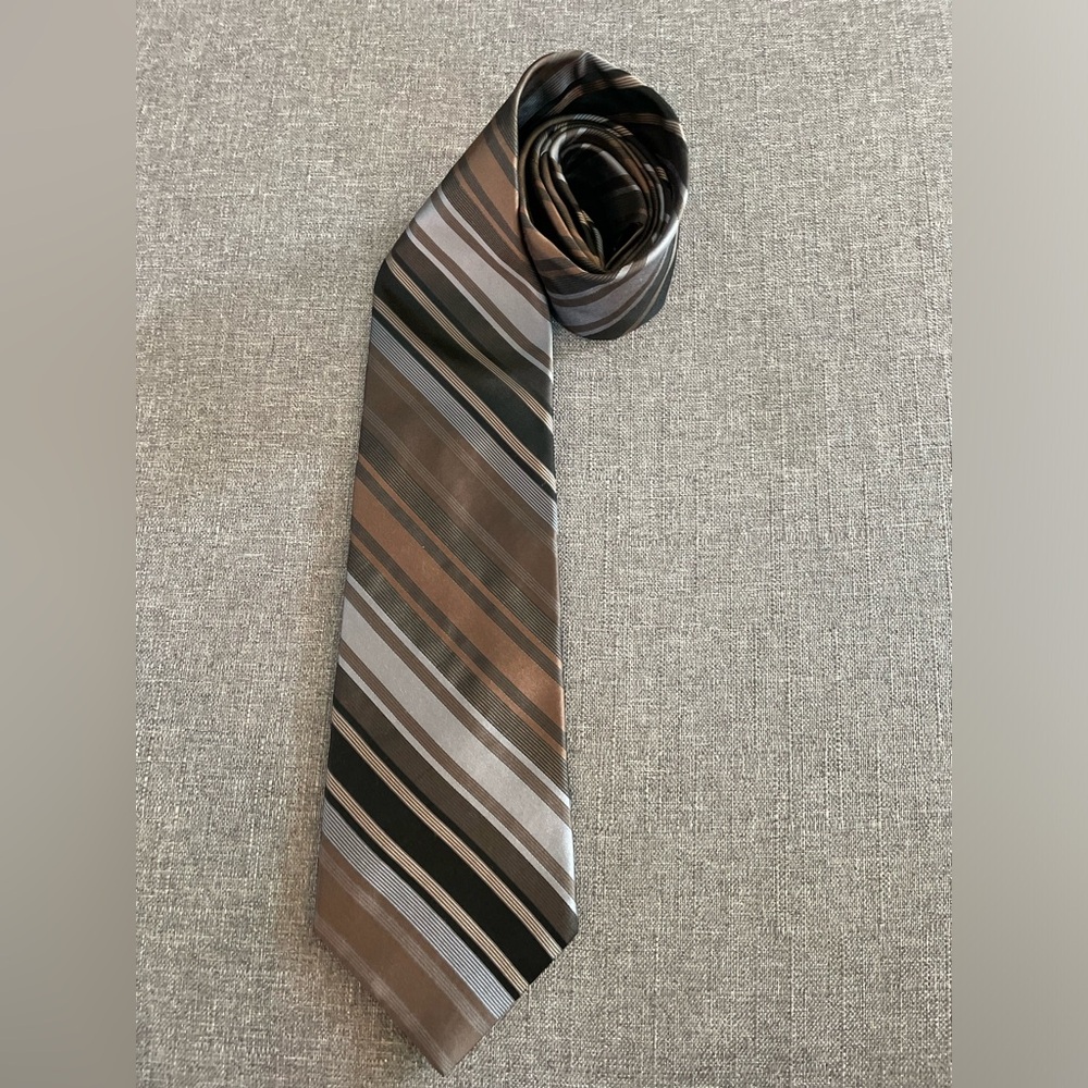🍀3 FOR $15🍀 | Murano | Neck Tie | Brown, Black, Gray, Cream | Diagonal Stripes